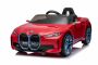 Elektro Kinderauto BMW i4, rot, 2,4-GHz-Fernbedienung, USB / AUX / Bluetooth, Hinterradaufhängung, 12-V-Batterie, LED-Leuchten, 2 x 25-W-Motor, ORIGINAL-Lizenz