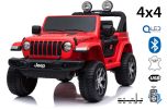 Elektroauto für Kinder JEEP Wrangler, Rot, Doppelsitz aus Kunstleder Kunstleder Türen öffnen, Radio mit Bluetooth- und USB-Eingang, Allradantrieb, Lithium-Batterie, EVA-Räder, Aufhängungsachsen, 2,4-GHz-Fernbedienung, Lizenziert