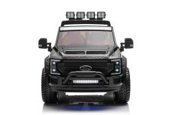 Kinder-Elektroauto Ford Super Duty 24V schwarz, Zweisitzer, 4X4-Antrieb mit leistungsstarken 24V-Motoren, Kunstledersitzen, EVA-Doppelhinterrädern, 2,4 GHz-Fernbedienung, LED-Lichtrampe, MP3-Player mit USB-Eingang, ORIGINAL-Lizenz