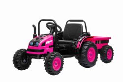 Elektrischer Traktor POWER mit Anhänger, Rosa, Hinterradantrieb, 12-V-Batterie, Kunststoffräder, breiter Sitz, 2,4-GHz-Fernbedienung, MP3-Player mit USB, LED-Leuchten