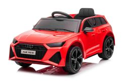 Elektrisches Kinderauto Audi RS6, Rot, Ledersitz, Türen zum Öffnen, 2x 25-W-Motor, 12-V-Batterie, 2,4-GHz-Fernbedienung, weiche EVA-Räder, LED-Leuchten, Sanftanlauf, Stoßdämpfer, ORIGINAL-Lizenz