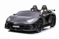  Elektroauto für Kinder Lamborghini Aventador 12V für zwei Benutzer, schwarz, vertikal öffnende Türen, 2 x 12V Motor, 12V Batterie, 2,4 GHz Fernbedienung, weiche EVA-Räder, Federung, Sanftanlauf, MP3-Player mit USB, Original lizenziert