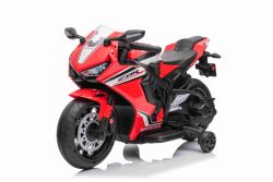 Kinder-Elektromotorrad HONDA CBR 1000RR, lizenziert, 12V-Batterie, Kunstledersitz, Kunststoffräder, 30W-Motor, LED-Beleuchtung, solider Rahmen, Hilfsräder, rot