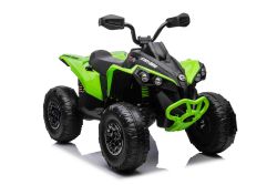 Can-am Renegade elektrisches Ride-on-Quad, grün, Einsitzer, Vorder- und Hinterradfederung, LED-Leuchten, 12-V-Batterie, 2 x 35-W-Motoren, weiche EVA-Räder, MP3-Player mit USB/AUX-Eingang, lizenziert