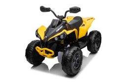 Can-am Renegade elektrisches Ride-on-Quad, gelb, Einsitzer, Vorder- und Hinterradfederung, LED-Leuchten, 12-V-Batterie, 2 x 35-W-Motoren, weiche EVA-Räder, MP3-Player mit USB/AUX-Eingang, lizenziert