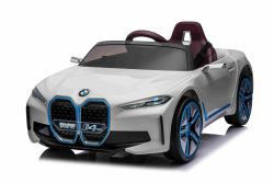 Elektro-Rutschauto BMW i4, Weiß, 2,4-GHz-Fernbedienung, USB / AUX / Bluetooth, Hinterradaufhängung, 12-V-Batterie, LED-Leuchten, 2 x 25-W-Motor, ORIGINAL-Lizenz