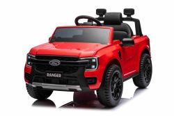 Elektro-Rutschauto FORD Ranger 12V, rot, Ledersitz, 2,4-GHz-Fernbedienung, Bluetooth-/USB-Eingang, Federung, 12-V-Batterie, Kunststoffräder, 2 x 30-W-Motoren, ORIGINAL-Lizenz