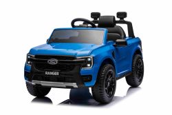 Elektro-Rutschauto FORD Ranger 12V, blau, Ledersitz, 2,4-GHz-Fernbedienung, Bluetooth-/USB-Eingang, Federung, 12-V-Batterie, Kunststoffräder, 2 x 30-W-Motoren, ORIGINAL-Lizenz