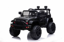 OFF ROAD Elektroauto für Kinder mit Hinterradantrieb, schwarz, 12-V-Batterie, hohes Fahrgestell, breiter Sitz, hängende Achsen, 2,4-GHz-Fernbedienung, MP3-Player mit USB, LED-Leuchten