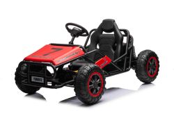 Elektrisches Aufsitz-Sportcart 24V, rot, weiche EVA-Räder, Kunstledersitz, 2 x 50W Motor, 24V Akku, massive Metallkonstruktion