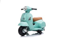 Elektro-Rutschroller Vespa GTS, blaugrün, mit Hilfsrädern, lizenziert, 6-V-Batterie, Ledersitz, 30-W-Motor