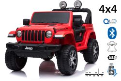 Elektroauto für Kinder JEEP Wrangler, Rot, Doppelsitz aus Kunstleder Kunstleder Türen öffnen, Radio mit Bluetooth- und USB-Eingang, Allradantrieb, 12V10Ah-Batterie, EVA-Räder, Aufhängungsachsen, 2,4-GHz-Fernbedienung, Lizenziert