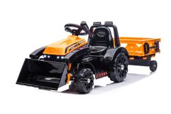 Elektrischer Traktor FARMER mit Frontlader und Anhänger, orange, Heckantrieb, 6V Batterie, Kunststoffräder, breiter Sitz, 20W Motor, Einsitzer, Lenkradsteuerung, LED-Beleuchtung