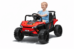 Elektroauto für Kinder UTV Small 12V, rot, Hinterradantrieb, 12V Batterie, Kunststoffräder, Breiter Doppelsitz für nur ein Kind, 2,4 GHz Fernbedienung, MP3-Player mit USB/SD-Eingang, LED-Leuchten