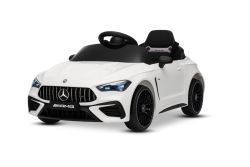Elektrisches Kinderfahrzeug Mercedes CLE 12V mit Hinterradantrieb, weiß, Einsitzer, Lithium-Akku, LED-Beleuchtung, breiter Sitz, 2,4-GHz-Fernbedienung, MP3-Player mit USB/AUX-Eingang und Bluetooth-Verbindung, ORIGINAL-Lizenz