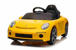 Lizenziertes Elektrofahrzeug RUF GT 12V, gelb, mit öffnenden Türen, 2,4 GHz Fernbedienung, LED-Lichter vorne und hinten, USB/Aux-Eingang, Lithium-Batterie, 2 x 35W Motor, ORIGINALE Lizenz