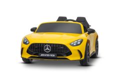 Elektrisches Kinderauto Mercedes GT63 AMG 24V mit 4x4-Antrieb, gelb, Zweisitzer, verstellbarer Fahrersitz, weiche EVA-Räder, 2,4-GHz-Fernbedienung, USB/Bluetooth, 200W-Motoren, Federung, Lithium-Akku, LED-Lichter, ORIGINAL-Lizenz