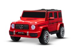 Elektrisches Kinderauto Mercedes-Benz G63 AMG 4x4, Zweisitzer, 24V, rot, MP3-Player mit USB/AUX- und Bluetooth-Anschluss, Allradantrieb (4x4), Lithium-Batterie, EVA-Räder mit Federung, Kunstledersitze, Fernbedienung, lizenziert
