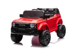 Elektrisches Kinderauto Toyota Landcruiser 12V, rot, breiter Einzelsitz, 2,4 GHz Fernbedienung, USB-/AUX-Eingang, Bluetooth, Federung, Lithiumbatterie, LED-Lichter, 2 x 25W Motor, ORIGINAL-Lizenz