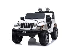 Elektroauto für Kinder JEEP Wrangler, Weiß, Doppelsitz aus Kunstleder Kunstleder Türen öffnen, Radio mit Bluetooth- und USB-Eingang, Allradantrieb, Lithium-Batterie, EVA-Räder, Aufhängungsachsen, 2,4-GHz-Fernbedienung, Lizenziert