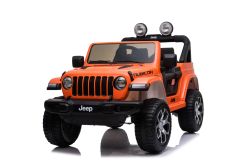 Elektroauto für Kinder JEEP Wrangler, Orange, Doppelsitz aus Kunstleder Kunstleder Türen öffnen, Radio mit Bluetooth- und USB-Eingang, Allradantrieb, Lithium-Batterie, EVA-Räder, Aufhängungsachsen, 2,4-GHz-Fernbedienung, Lizenziert