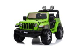 Elektroauto für Kinder JEEP Wrangler, Grün, Doppelsitz aus Kunstleder Kunstleder Türen öffnen, Radio mit Bluetooth- und USB-Eingang, Allradantrieb, Lithium-Batterie, EVA-Räder, Aufhängungsachsen, 2,4-GHz-Fernbedienung, Lizenziert