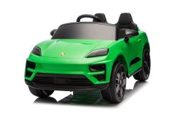 Elektrisches Ride-on-Auto Porsche Macan 12V, lizenziert, mit Hinterradantrieb (einsitzig), grün, Lithium-Batterie, breiter Sitz, gefederte Achsen, 2,4-GHz-Fernbedienung, MP3-Player mit USB/AUX-Eingang, LED-Beleuchtung