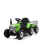 Elektrischer Traktor WORKERS mit Anhänger, Grün, Hinterradantrieb, 12-V-Batterie, Rädern, breitem Sitz, 2,4-GHz-Fernbedienung, MP3-Player und SD-Eingang, LED-Leuchten