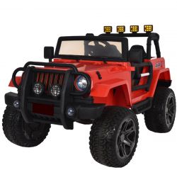 Kinder-Elektroauto OFFROAD XXL 4x4, rot, 12V-Batterie, hohes Fahrgestell, Doppelsitz aus Kunstleder, EVA-Räder, Aufhängungsachse, 2,4 GHz Fernbedienung, MP3-Player mit USB / SD-Eingang, LED-Leuchten