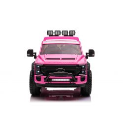 Kinder-Elektroauto Ford Super Duty 24V rosa, Zweisitzer, 4X4-Antrieb mit leistungsstarken 24V-Motoren, Kunstledersitzen, EVA-Doppelhinterrädern, 2,4 GHz-Fernbedienung, LED-Lichtrampe, MP3-Player mit USB-Eingang, ORIGINAL-Lizenz