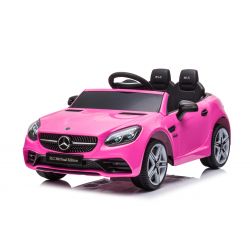 Kinder-Elektroauto Mercedes-Benz SLC 12V, rosa, Kunstledersitz, 2,4 GHz Fernbedienung, USB/AUX-Eingang, hintere Radaufhängung, LED-Leuchten, Weiche EVA Räder, 2 x 30W MOTOR, ORIGINALLIZENZ