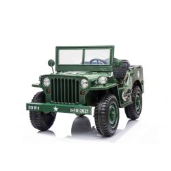 Kinder-Elektroauto US ARMY, 4X4, Dreisitzer, MP3-Player mit USB / SD-Eingang, Allradfederung, LED-Beleuchtung, klappbare Windschutzscheibe, 12V14AH Batterie, EVA Räder, Kunstledersitz, 2,4 GHz Fernbedienung, 4 x 4 Antrieb