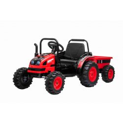 Elektrischer Traktor POWER mit Anhänger, Rot, Hinterradantrieb, 12-V-Batterie, Kunststoffräder, breiter Sitz, 2,4-GHz-Fernbedienung, MP3-Player mit USB,  LED-Leuchten