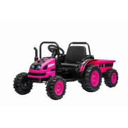 Elektrischer Traktor POWER mit Anhänger, Rosa, Hinterradantrieb, 12-V-Batterie, Kunststoffräder, breiter Sitz, 2,4-GHz-Fernbedienung, MP3-Player mit USB, LED-Leuchten