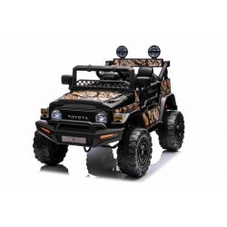 Elektrisches Aufsitzauto TOYOTA FJ CRUISER mit Hinterradantrieb, Schwarz, 12-V-Batterie, hohes Fahrgestell, breiter Sitz, Hinterachsfederung, LED-Leuchten, 2,4-GHz-Fernbedienung, MP3-Player mit USB/AUX-Eingang, lizenziert
