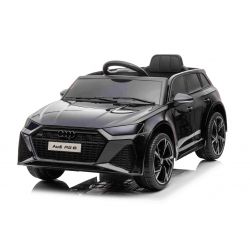 Elektrisches Kinderauto Audi RS6, Schwarz, Ledersitz, Türen zum Öffnen, 2x 25-W-Motor, 12-V-Batterie, 2,4-GHz-Fernbedienung, weiche EVA-Räder, LED-Leuchten, Sanftanlauf, Stoßdämpfer, ORIGINAL-Lizenz