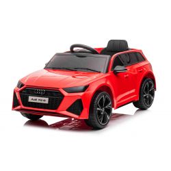 Elektrisches Kinderauto Audi RS6, Rot, Ledersitz, Türen zum Öffnen, 2x 25-W-Motor, 12-V-Batterie, 2,4-GHz-Fernbedienung, weiche EVA-Räder, LED-Leuchten, Sanftanlauf, Stoßdämpfer, ORIGINAL-Lizenz