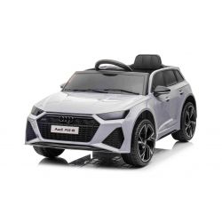 Elektrisches Kinderauto Audi RS6, Grau, Ledersitz, Türen zum Öffnen, 2x 25-W-Motor, 12-V-Batterie, 2,4-GHz-Fernbedienung, weiche EVA-Räder, LED-Leuchten, Sanftanlauf, Stoßdämpfer, ORIGINAL-Lizenz