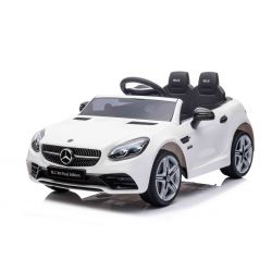 Kinder-Elektroauto Mercedes-Benz SLC 12V, weiß, Kunstledersitz, 2,4 GHz Fernbedienung, USB/AUX-Eingang, hintere Radaufhängung, LED-Leuchten, Weiche EVA Räder, 2 x 30W MOTOR, ORIGINALLIZENZ