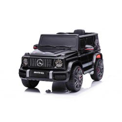 Kinder-Elektroauto Mercedes G mit hohen Türen, schwarz, Einsitzer, 12V-Batterie, 2,4 GHz Fernbedienung, 2 x Motor, Hinterradaufhängung, USB-/AUX-Eingang, ORIGINAL-Lizenz