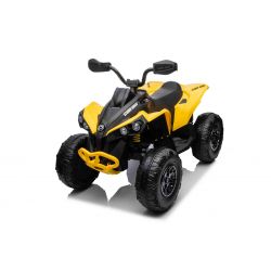 Can-am Renegade elektrisches Ride-on-Quad, gelb, Einsitzer, Vorder- und Hinterradfederung, LED-Leuchten, 12-V-Batterie, 2 x 35-W-Motoren, weiche EVA-Räder, MP3-Player mit USB/AUX-Eingang, lizenziert