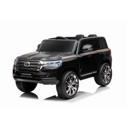 Kinder-Elektroauto Toyota Landcruiser 12V, SCHWARZ, Kunstledersitz, 12V/7AH-Akku, Öffnende Türen, 2 x 35W-Motor, 2.4GHz-Fernbedienung, weiche EVA-Räder, Federung, Sanftanlauf, MP3-Player mit USB-/AUX-Eingang, lizenziert