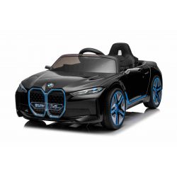 Elektro-Rutschauto BMW i4, schwarz, 2,4-GHz-Fernbedienung, USB / AUX / Bluetooth, Hinterradaufhängung, 12-V-Batterie, LED-Leuchten, 2 x 25-W-Motor, ORIGINAL-Lizenz