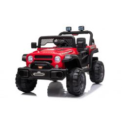 All Ride Elektroauto mit Hinterradantrieb, rot, 12 V Akku, hohes Fahrwerk, breite Sitzbank, Federung an der Hinterachse, 2,4 GHz Fernsteuerung, MP3-Player mit USB, LED-Leuchten, rot