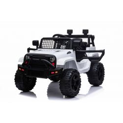OFF ROAD Elektro-Aufsitzwagen mit Hinterradantrieb, Weiss, 12-V-Batterie, hohes Fahrgestell, breiter Sitz, hängende Achsen, 2,4-GHz-Fernbedienung, MP3-Player mit USB, LED-Leuchten