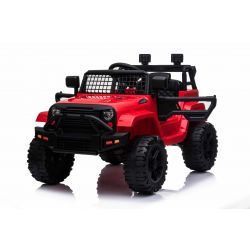 OFF ROAD Elektro-Aufsitzwagen mit Hinterradantrieb, Rot, 12-V-Batterie, hohes Fahrgestell, breiter Sitz, hängende Achsen, 2,4-GHz-Fernbedienung, MP3-Player mit USB, LED-Leuchten