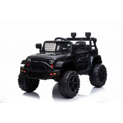 OFF ROAD Elektro-Aufsitzwagen mit Hinterradantrieb, schwarz, 12-V-Batterie, hohes Fahrgestell, breiter Sitz, hängende Achsen, 2,4-GHz-Fernbedienung, MP3-Player mit USB, LED-Leuchten