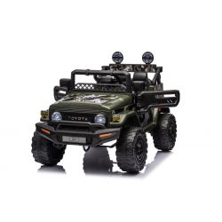 Elektrisches Aufsitzauto TOYOTA FJ CRUISER mit Hinterradantrieb, Grün, 12-V-Batterie, hohes Fahrgestell, breiter Sitz, Hinterachsfederung, LED-Leuchten, 2,4-GHz-Fernbedienung, MP3-Player mit USB/AUX-Eingang, lizenziert