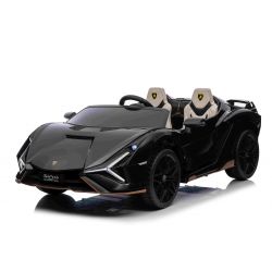 Elektro-Rutschauto Lamborghini Sian 4X4, schwarz, 12 V, 2,4 GHz-Fernbedienung, USB-/AUX-Eingang, Bluetooth, Federung, vertikal öffnende Türen, weiche EVA-Räder, LED-Leuchten, ORIGINAL-Lizenz
