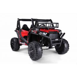 UTV 24V Elektrisches Auto für Kinder, rot, Zweisitzer, 2 x 200 W Motor, EVA-Räder, gefederte Achsen, elektrische Bremse, gepolsterter Sitz, 2,4 GHz Ferbedienung, USB, AUX